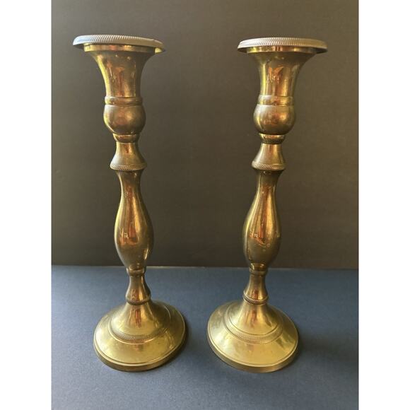 Vintage Brass Candlesticks Taper Holders 12” Mid Century Made In India Pair Set - Picture 1 of 6